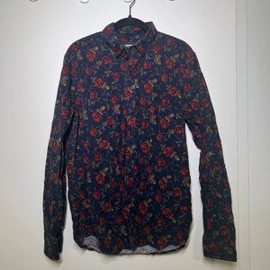 Men's Express Floral Corduroy Button-Up Shirt Medium
